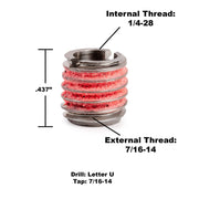 E-Z LOK 1/4"-28 IT, 7/16"-14 ET, 0.437" L / Pack of 5 / Metallic Gray Thread Locking Inserts
