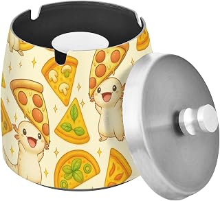 Axolotl Pizza Pattern Splash Ashtray with Lid, Outdoor Ashtrays for Patio