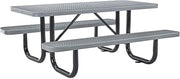 Global Industrial 6â€™L Rectangular Picnic Table, Expanded Metal, Gray | Thermoplastic Coating, Attached Benches, 1-1/2â€ Umbrella Pole Hole, Outdoor-Rated, 1000 lb Capacity, 72â€ x 30â€ Tabletop