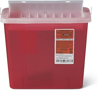 Medline Sharps Container, 5 Quart, Counter-Balance Lid, Red (Pack of 20)