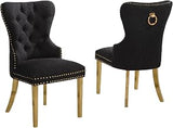Modern Tufted Dining Chairs Set of 2 with Chrome Legs and Ring Pull Back, Upholstered Wingback Side Chairs with Nailhead Trim, Luxury Black Boucle Chairs for Dining Room & Kitchen