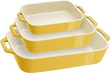STAUB 3-Pc Ceramic Baking Dish Set, Oven Safe Up To 570°F, Yellow | Oven-to-Table for Lasagnas, Roasts & Apple Crisp. Dishwasher Safe Includes Baking Dish 7.5 x 6", 10.5 x 7.5" & 13 x 9" Citron