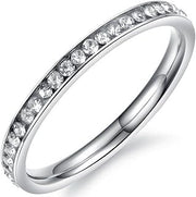 Womens 2mm Titanium Stainless Steel Channel Set CZ Inlay Silver Ring Engagement White Gold Band