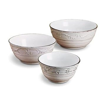 Pfaltzgraff Trellis Serving Bowl Set, Stoneware, White, Set of 3