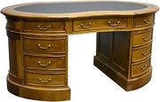 Solid Wood Executive Desk with Leather Top Kidney Shape, Vintage Walnut Writing Desk for Home Office, Light Brown