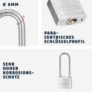 64TI/40HB63 40 x 63mm Titalium Padlock with Long Shackle by ABUS – 40 mm Lock Body, High Shackle 63 mm, Aluminium Alloy Steel, Gray, Pack of 12