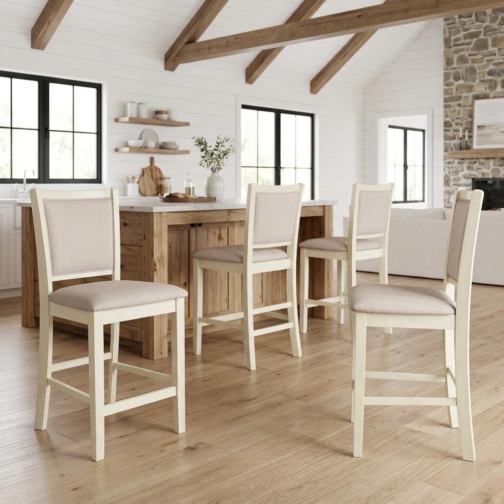 Solid Wood Dining Chairs with Polyester Seat by Starlight Canyon Home – Solid + Manufactured Wood, Polyester, Brown, Pack of 4