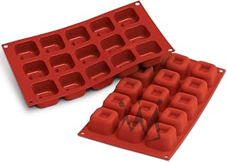 Silikomart Professional SF081 Silicone Baking Mold Square Savarin 1.52 Oz Volume, 1.89" x 1.89" x 1.16" High, 15 Cavities (1 Each)