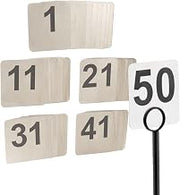 TableCraft N150 Stainless Steel Number Signs, 1-50 Set, Double-Sided, Essential for Restaurants, Efficient Table Identification, Durable 200 Series, Small Size, Versatile for Events, Easy Cleaning