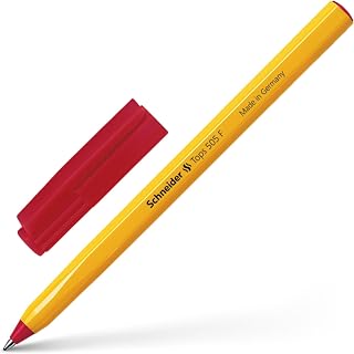 Schneider Tops 505 Ball point Pen, with cap, F, Red, Barrel, Yellow (Pack of 1)