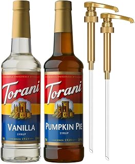 Torani Syrups, Vanilla and Pumpkin Pie Syrup Variety 2-Pack, Coffee Syrups for Drinks, Pumps Included, 25.4 Fl Oz Ea