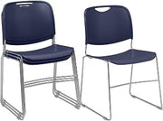 National Public Seating NPS 8500 Series HI-Tech Ultra-Compact Plastic Seat/Back Stack Chair, Navy Blue/Chrome, 4 Pack (8505/4)