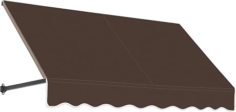 AWNTECH 10.38 FT. Dallas Retro Fixed Awning 124.5 in. W X 24 in. H X 42 in. D Acrylic Fabric in Brown RT2442-10BR