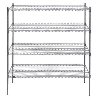 Shelving Unit with 4-Shelves Dark Grey Wire - 60" L x 24" W x 63" H by HUBERT – Alloy Steel, Flint, Model K2460-3F