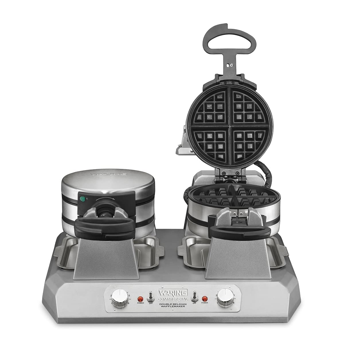 Waring Belgian Double Side by Side Waffle Maker | 120V, 1400W / 4 Head / Staineless Waffle Irons