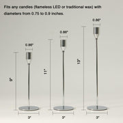Pickood Taper Candle Holder Set, 9 to 13 Inch Heights, Chrome Silver