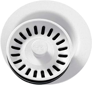 Elkay LKQD35WH Polymer Disposer Flange with Removable Basket Strainer and Rubber Stopper, White