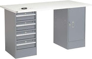 Global Industrial 72" W x 30" D Workbench, 1-1/4" Square Edge ESD Top, 4 Drawer/Cabinet
