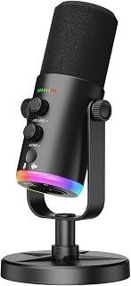 Dynamic Microphone, USB-C/XLR Podcast Recording PC Microphone for Podcast Recording Streaming Gaming with RGB Light, Mute Button, Desktop Stand, Headphones Jack, Vocal Mic for Singing Tiktok YouTube