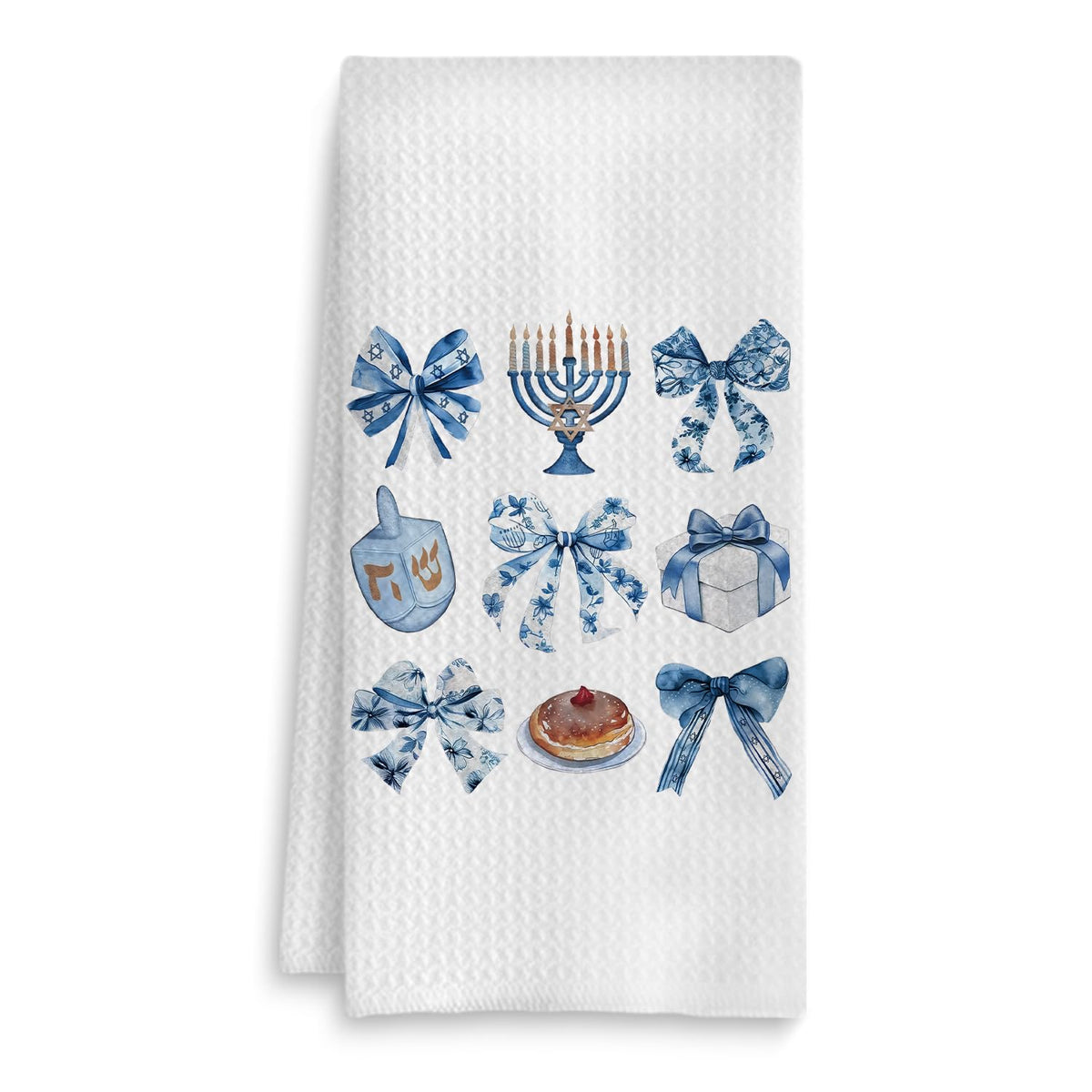Fuasei Hanukkah Dish Towels, Blue Bow Design, 16 x 24 Inch