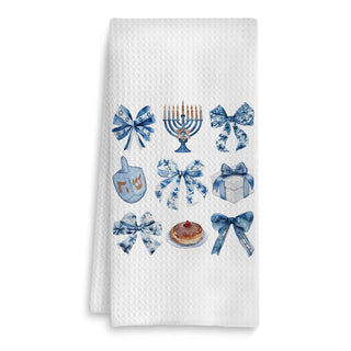 Fuasei Hanukkah Dish Towels, Blue Bow Design, 16 x 24 Inch