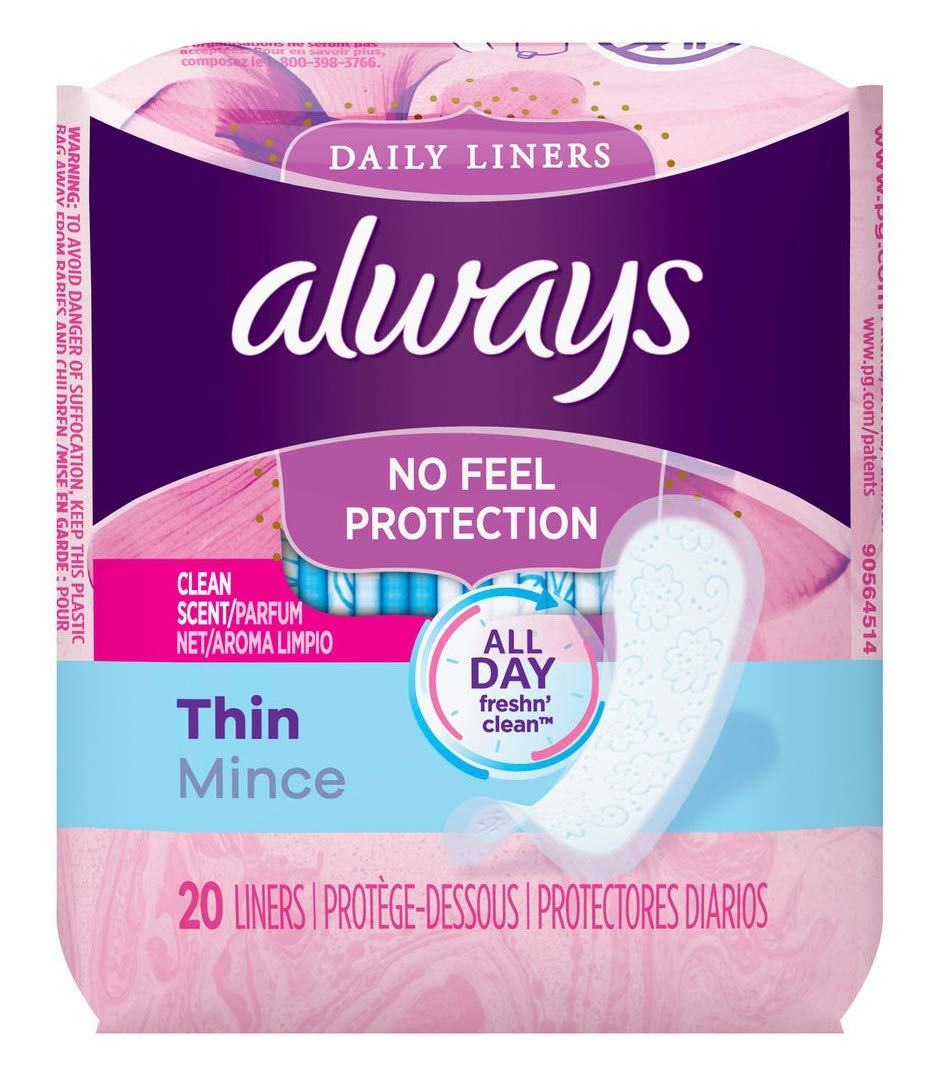 Thin Pantiliners - scented - 20 pack (Case of 24) by Always – 20 Count (Pack of 24), Cotton, #1087, Pack of 24, Model 426899