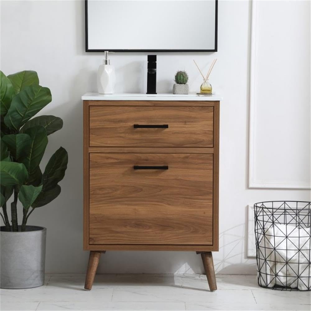 24 Inch Bathroom Vanity in Walnut Brown by Elegant Decor – 24" - Single, Metal, Brown,black, Model VF41024WB