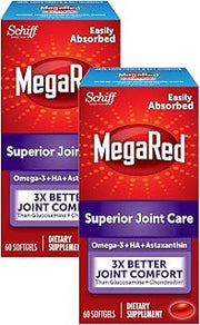 MegaRed 353mg Omega-3 Krill Oil Joint Care Supplement with EPA/DHA Fatty Acids, Antioxidants, Hyaluronic Acid, No Fishy Burp Aftertaste as with Fish Oil, 60 Count Softgels (2 Pack)