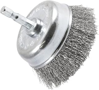 Forney 72732 Wire Cup Brush, Fine Crimped with 1/4-Inch Hex Shank, 3-Inch-by-.008-Inch