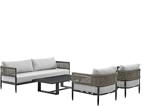 Armen Living Alegria Aluminum and Rope Outdoor Chair in Black and Gray