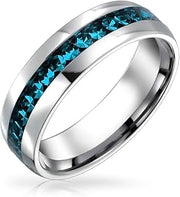 Channel Set Light Blue Crystal Eternity Band Ring Stainless Steel