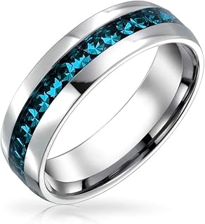 Channel Set Light Blue Crystal Eternity Band Ring Stainless Steel