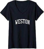 Womens Weston WI J02 Vintage Athletic Sports Design V-Neck T-Shirt
