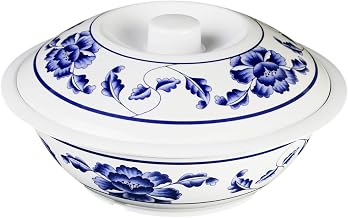 Thunder Group Lotus Collection Serving Bowl with Lid, 11-Inch Diameter, White
