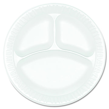 Dart 9CPWCR Concorde Foam Plate – 3-Comp, 9" Dia, White, Pack of 125 (Case of 4)