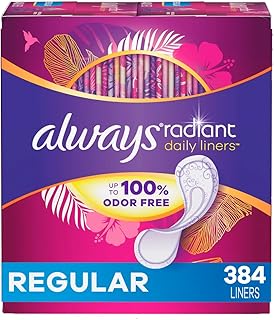 Always Radiant Liners, Unscented, 96 Count,Pack of 4 (Total 384 Count) (Packaging May Vary)
