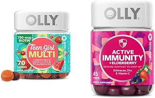 OLLY Teen Girl Multi Gummy, Healthy Skin and Immune Support, 15 Essential Vitamins, 70 Count Gummy Active Immunity+Elderberry, 45 Gummies, Berry Flavor