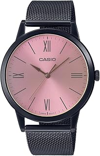 Casio MTP-E600MB-4B Men's Watch Black Mesh Band Pink Dial