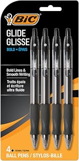 BIC Glide Bold Black Ballpoint Pens, Bold Point (1.6mm), 4-Count Pack, Retractable Ballpoint Pens With Comfortable Full Grip