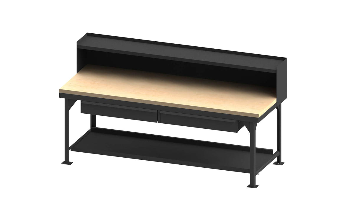 Workbench, Maple top, 2 Drawers, Riser by Durham – Steel, Gray