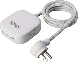 TRIPP LITE Safe-IT Power Strip 2-Outlet + 3 USB Ports Long Extension Cord, 2 USB-A + 1 USB-C Charging, Flat Plug, UL Certified, White, 6 Foot Cord, (PS26PD32WCAM)