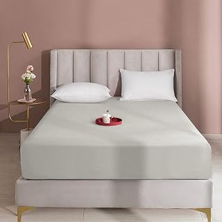 1 Piece Fitted Sheet 800 Thread Count 100% Long Staple Cotton Silver King Size Only Fitted Sheet Extra Soft, Durable Fit Mattress Up to 12" Fully Elastic Deep Pocket(Silver, King Size)