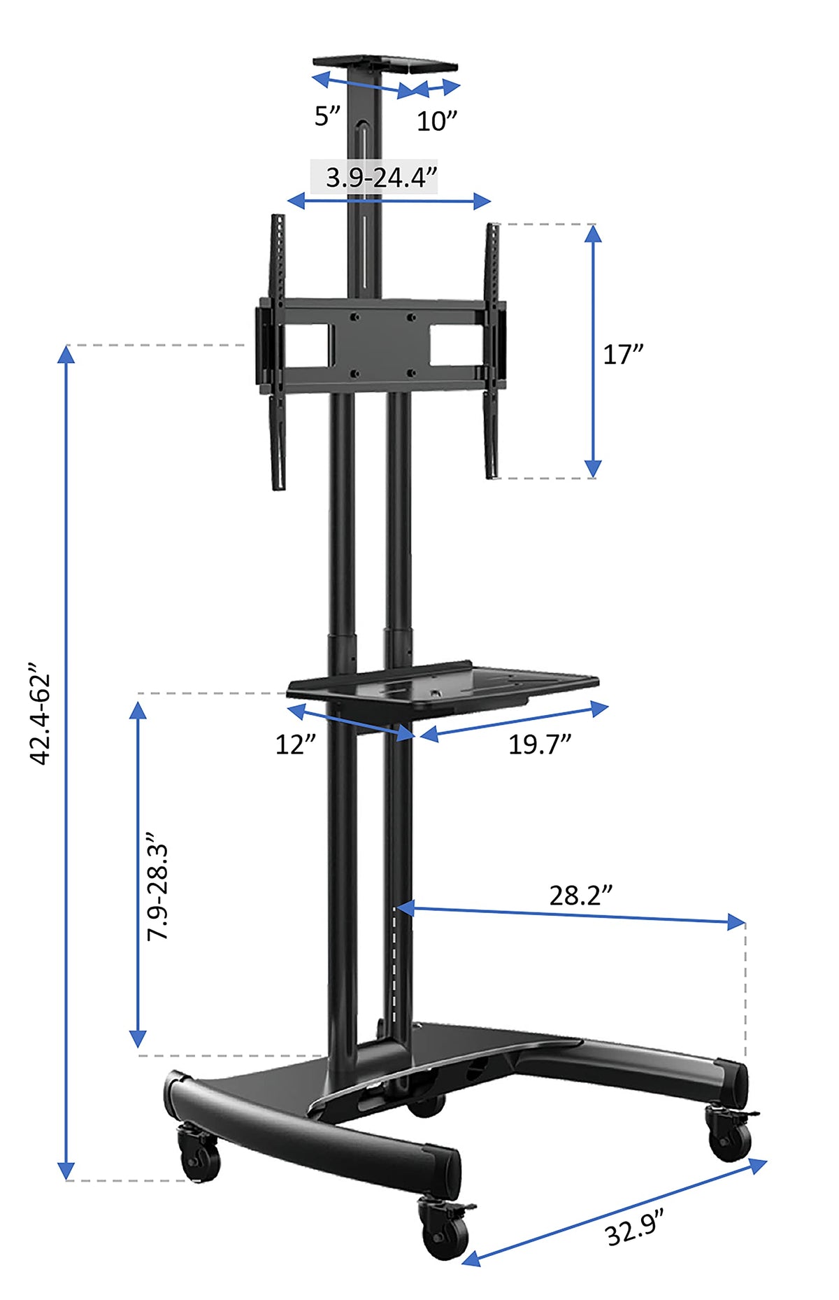 32"-70" Mobile Flat Screen by Rocelco – unspecified, Metal, black, Model VSTC