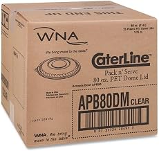 WNA Caterline Pack N' Serve Plastic Lids, Dome Lid, 10" Diameter X 1.38"h, Clear, 25/Carton