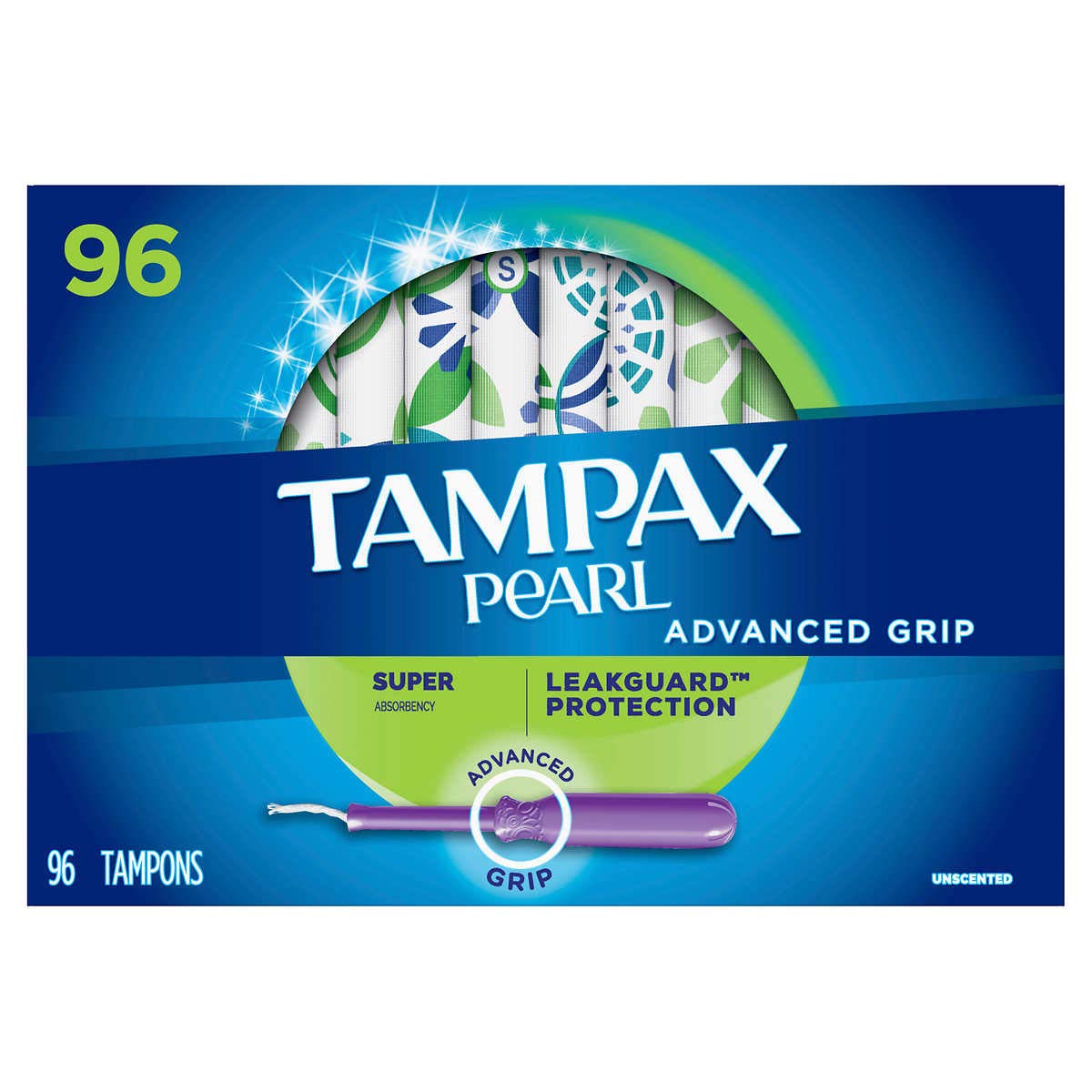 Pearl Advanced Grip Super Absorbency (96 Count) by Tampax – 96 Count (Pack of 1), Pearl, Model Tampax Pearl Advanced Grip Super Abs 96c