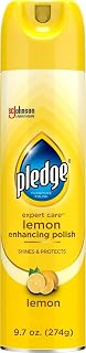 Pledge Enhancing Polish Spray, Wood Furniture & Stainless Steel Polish, Remove Dust and Fingerprints, Fast Shine and Protect, Prevent Scratches & Knicks - Lemon Scent, 9.7oz