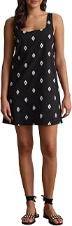 Women's Elara Embroidered Cotton Voile Dress, Black, Large