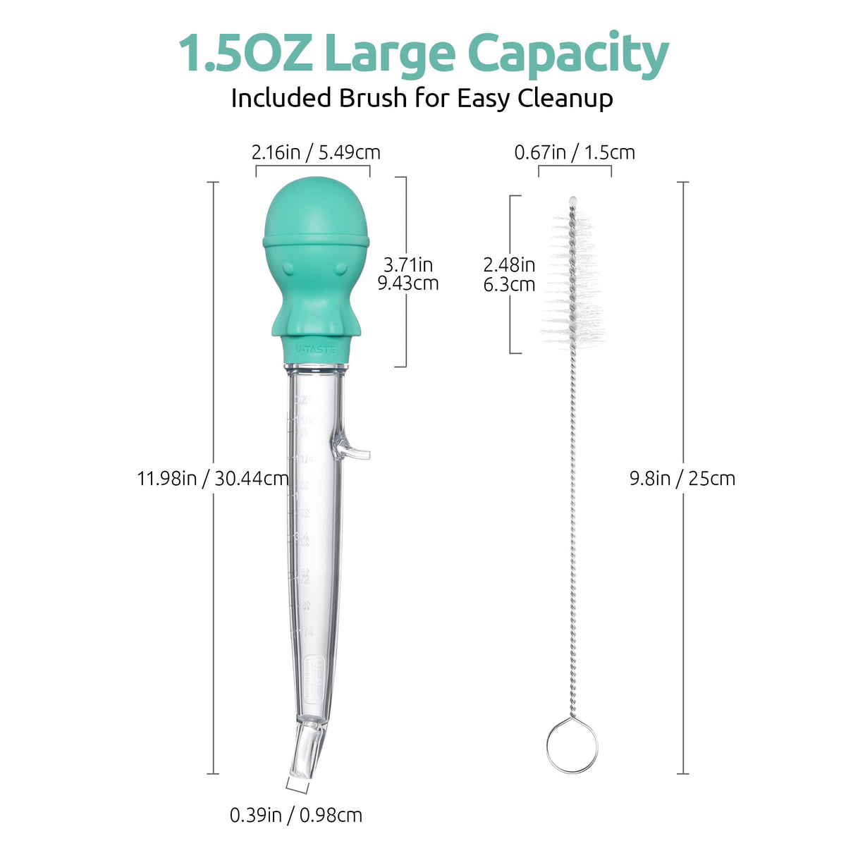 U-Taste Angled Turkey Baster, 1.5oz Heat Resistant Tritan Silicone, Aqua Sky