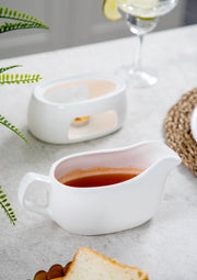 Nucookery Porcelain Gravy Boat with Warmer, 18 Ounce Capacity, White
