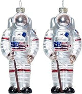Set of 2 Astronaut Spaceman Blown Glass Christmas Ornament
